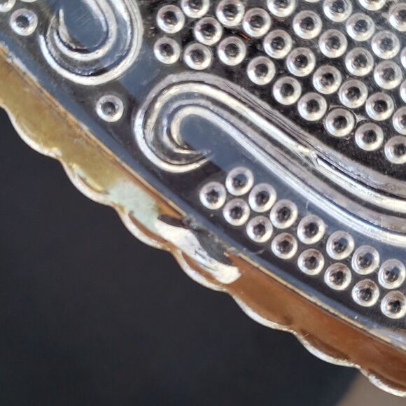 Beautiful Vintage Floral Pressed Glass Serving Plate Gold Trim Intricate Design - Picture 5 of 5